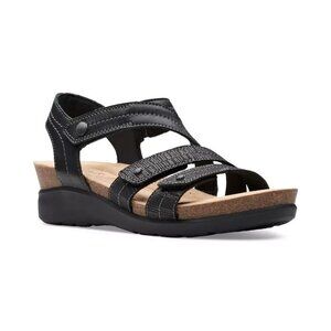 Clarks Calenne Clara Strappy Wedge Sandals Leather 7 Black MSRP $95
